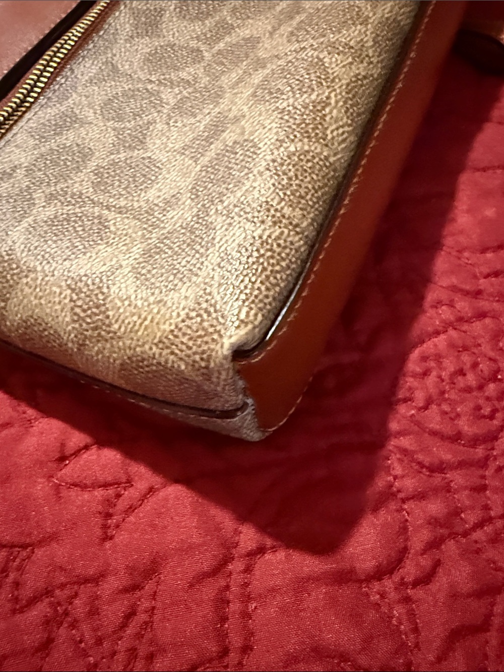 Coach Brown Leather & Signature Canvas Wristlet Clutch - Picture 5 of 15